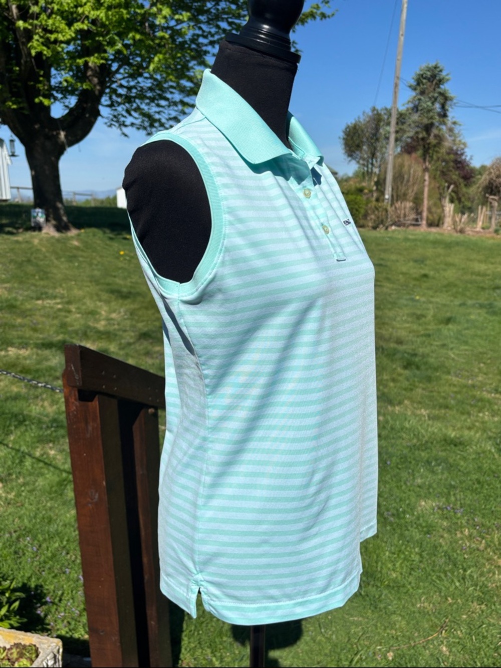 -Vineyard Vines Performance Sleeveless Polo Mint Green Stripe Golf Tennis Small - Picture 6 of 9
